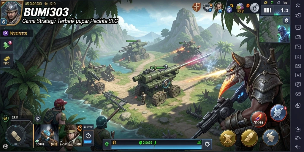 Screenshot gameplay BUMI303 menunjukkan pertarungan epik dan strategi cerdas.