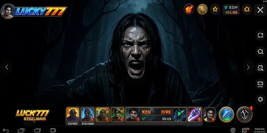 Tampilan gameplay menegangkan dari LUCKY777 dengan suasana kelam dan mencekam.