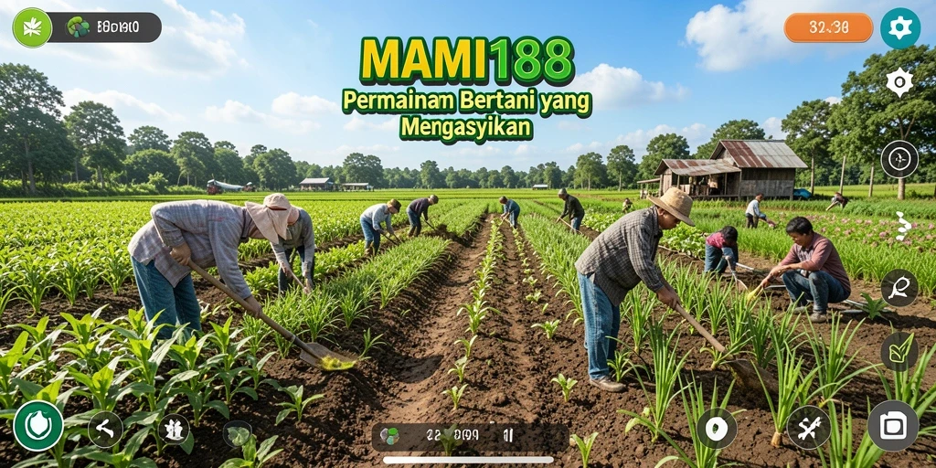 Screenshot gameplay MAMI188 menampilkan aktivitas bertani yang seru.
