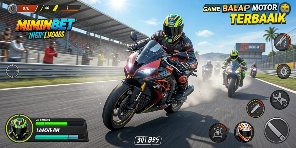 Screenshot gameplay MIMINBET dengan balapan seru dan motor yang beragam.