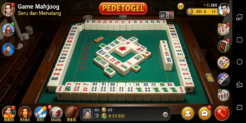 Tampilan gameplay PEDETOGEL menampilkan ubin Mahjong yang berwarna-warni.