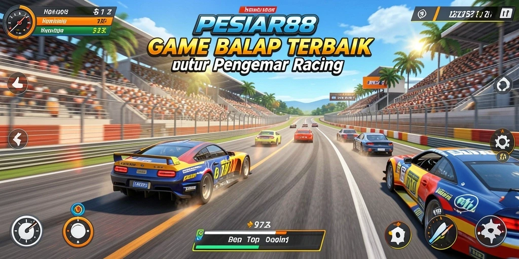 Tangkapan layar gameplay PESIAR88 yang penuh aksi balapan.