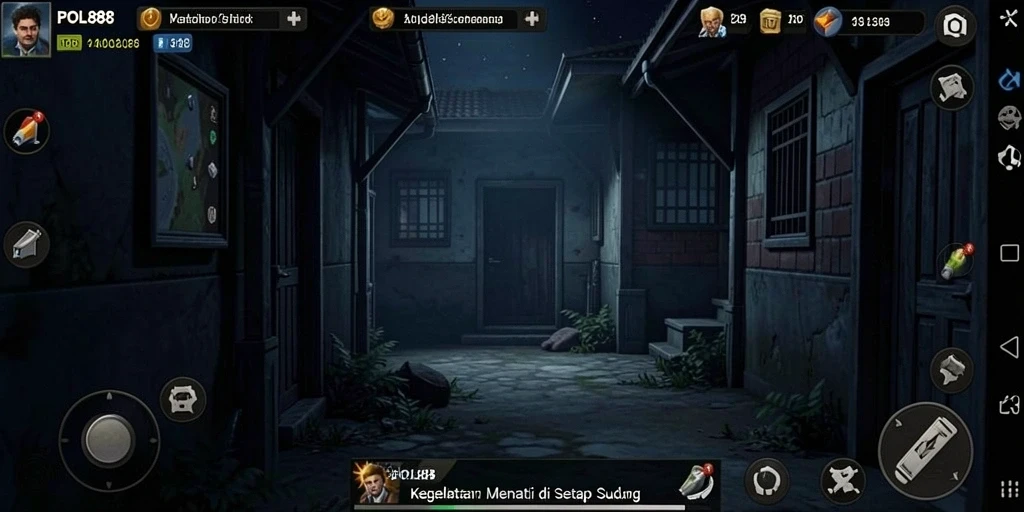 Screenshot gameplay POL88 menampilkan suasana horor yang menakutkan.