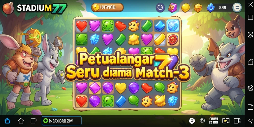 Screenshot STADIUM77 menampilkan aksi seru dalam permainan Match-3.