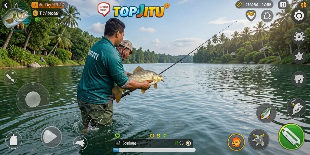 Tangkapan ikan besar dalam gameplay TOPJITU yang menakjubkan.